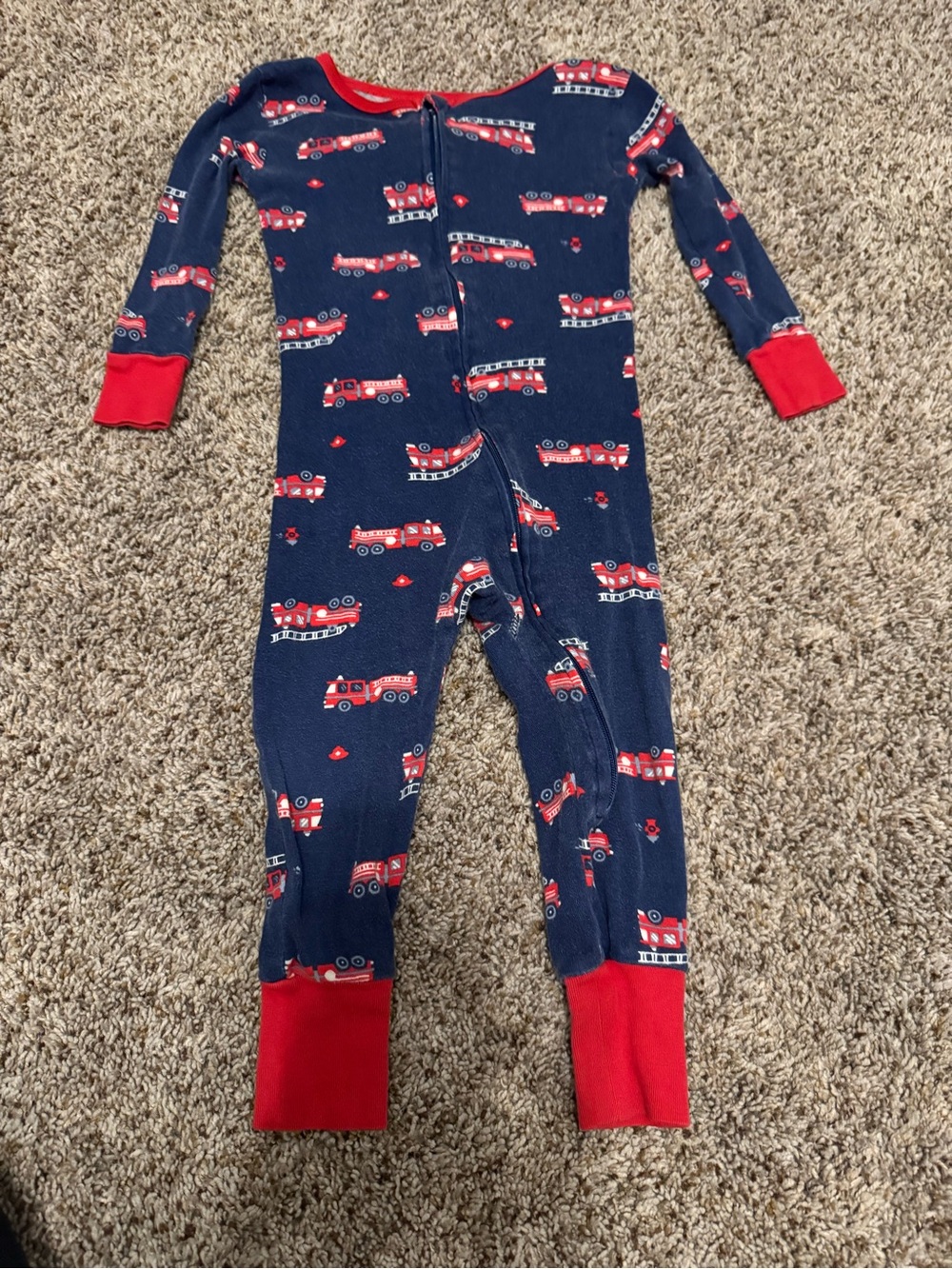 Kids Headquarters Navy and Red Fire Truck Footed One-Piece